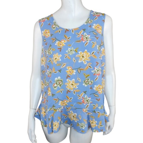 Denim & Co. Tops - Denim & Co. Printed Sleeveless Tank Top Flutter Bottom Blue Floral X-Small NWOT